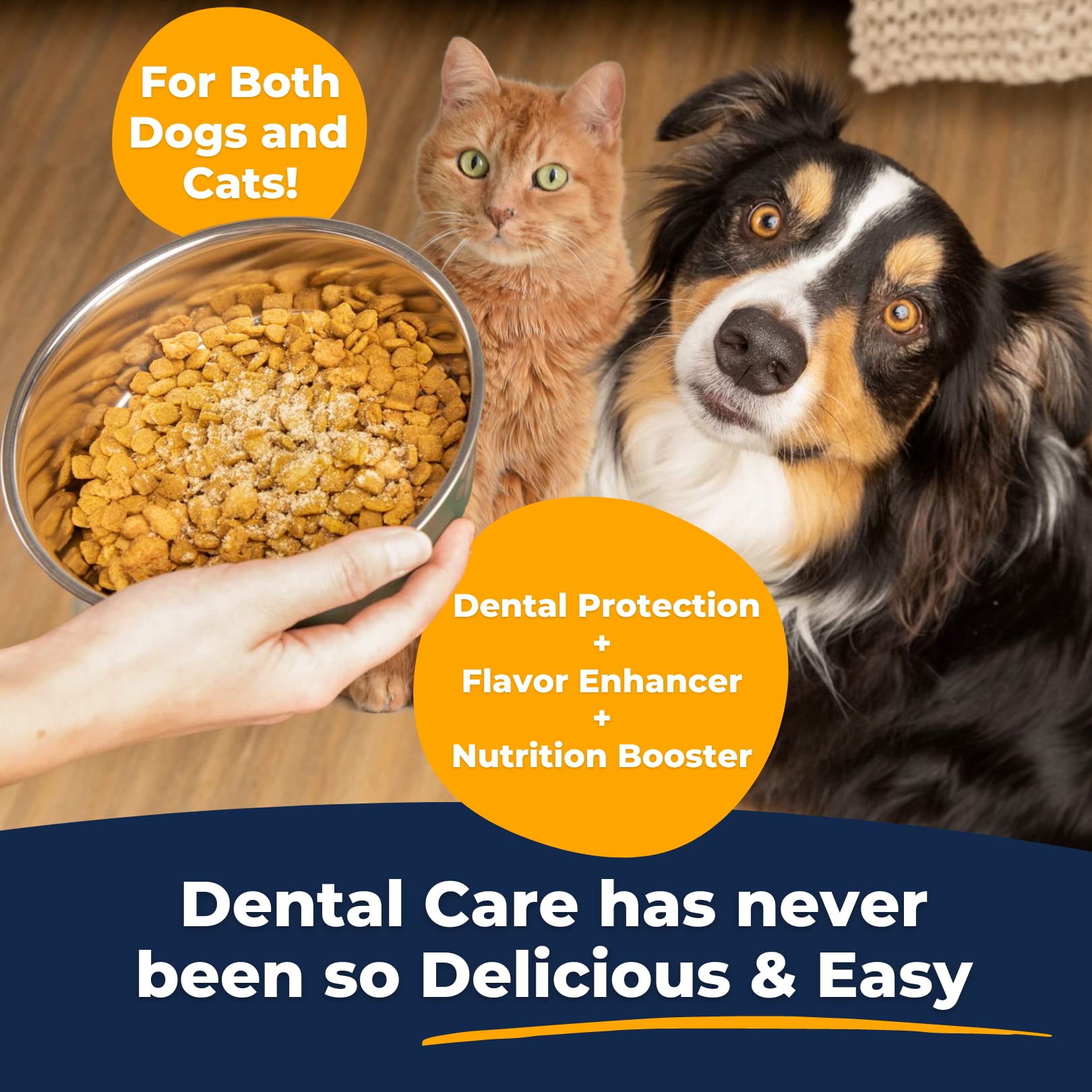 Tartar Shield Dental Sprinkles added to pet bowl for daily dental support.