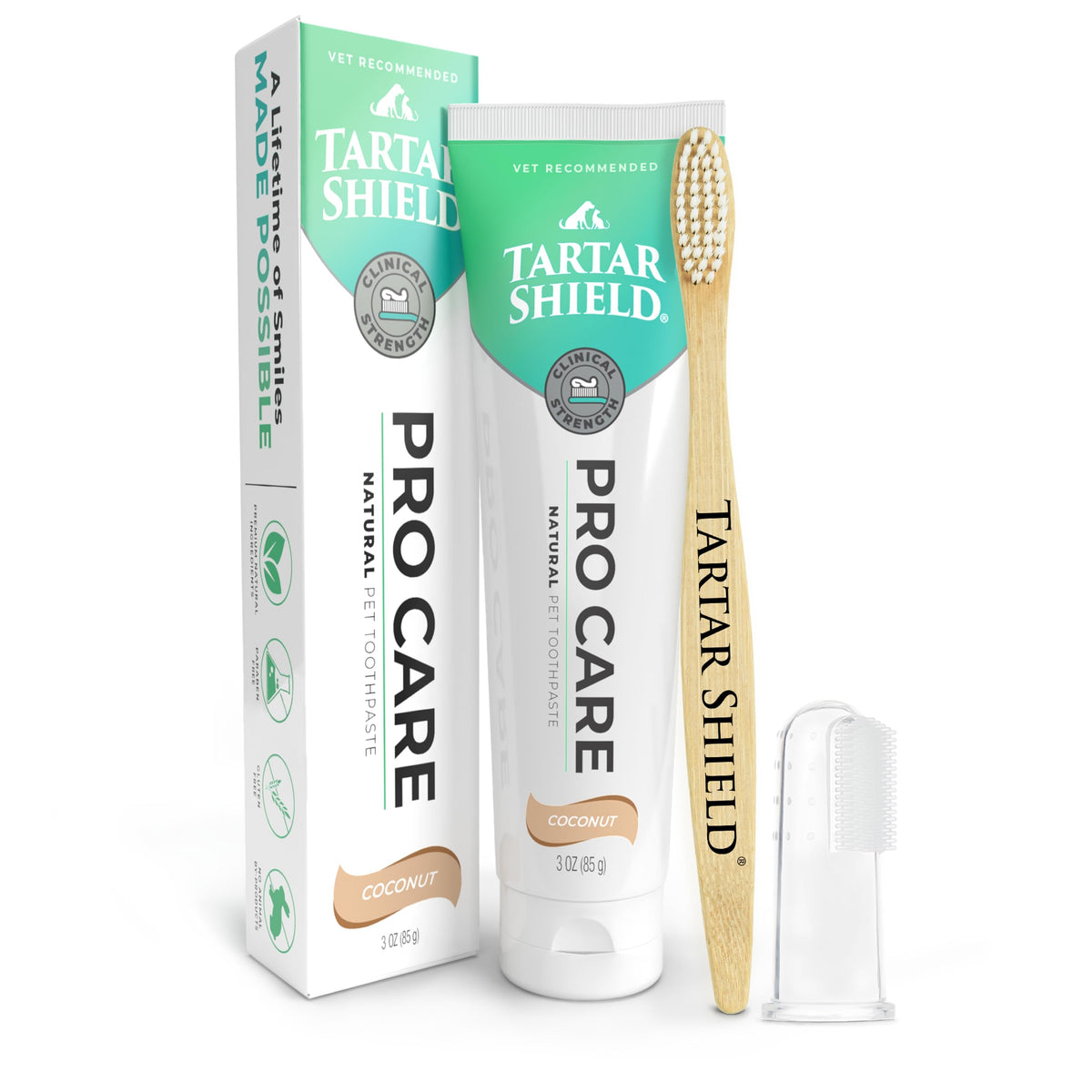 Tartar Shield Pro Care tube closeup for easy brushing and fresher breath.