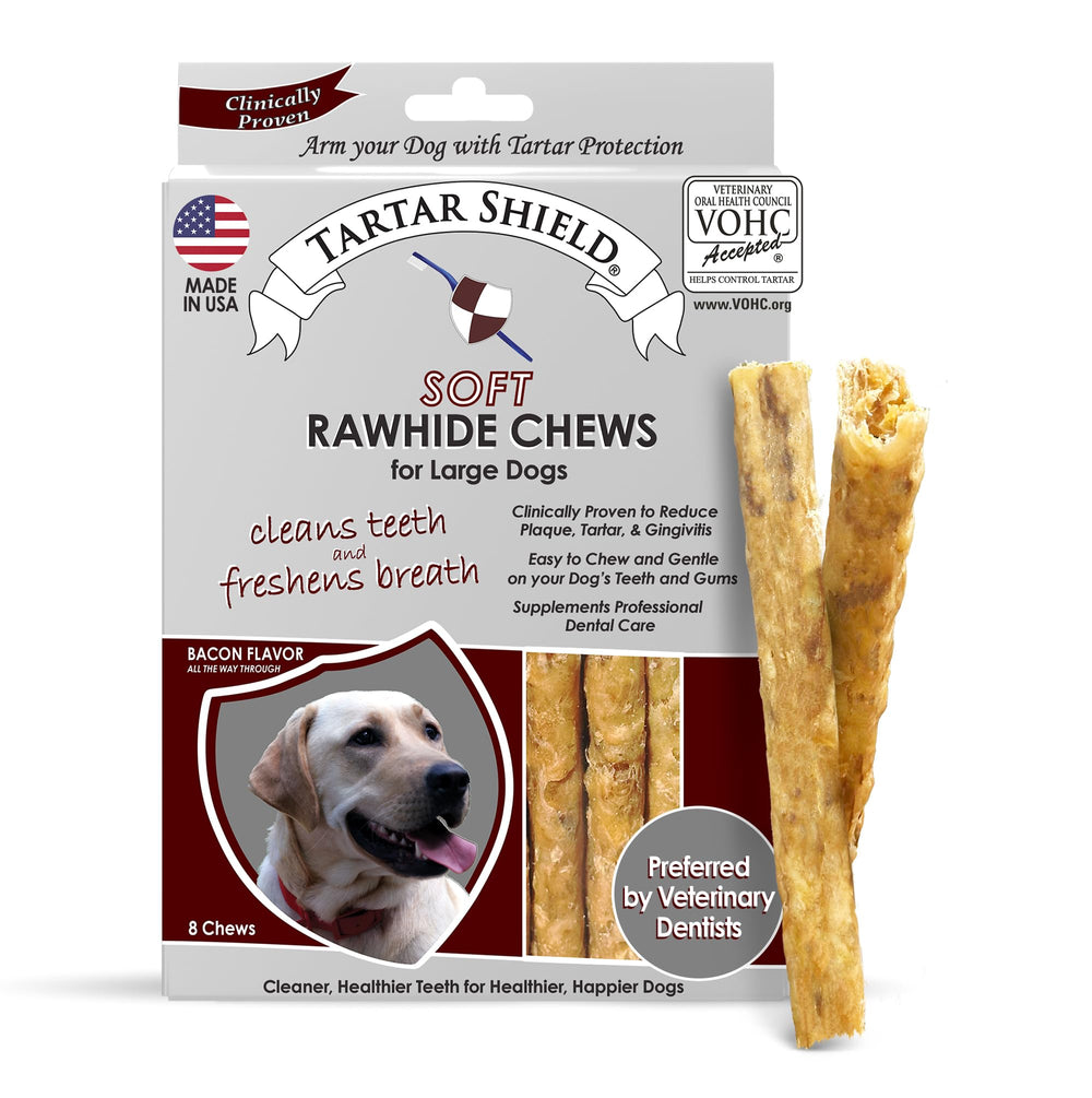 Tartar Shield soft rawhide chew promotes teeth cleaning for large dogs