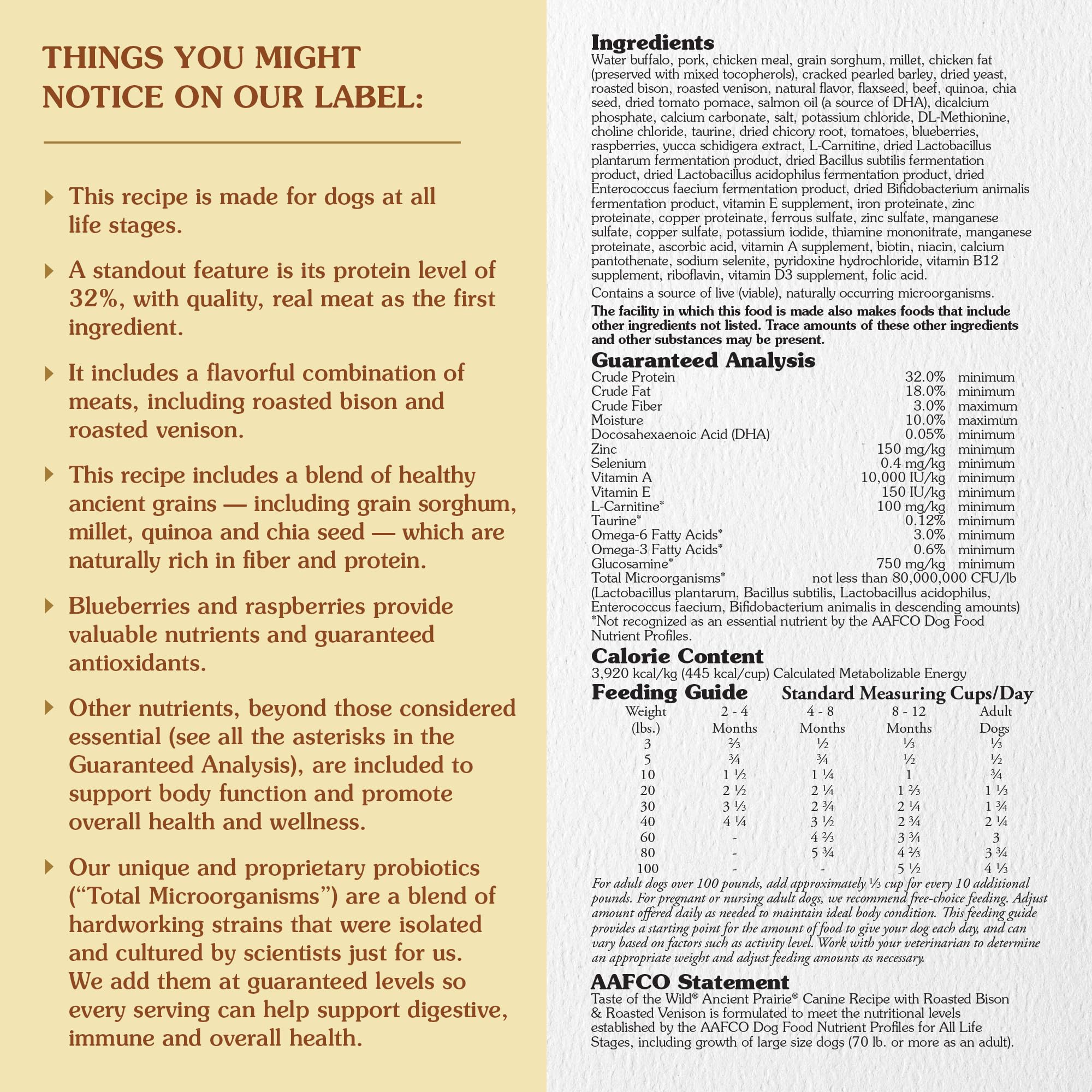 Taste of the Wild ancient grains kibble closeup emphasizes wholesome ingredients for energy