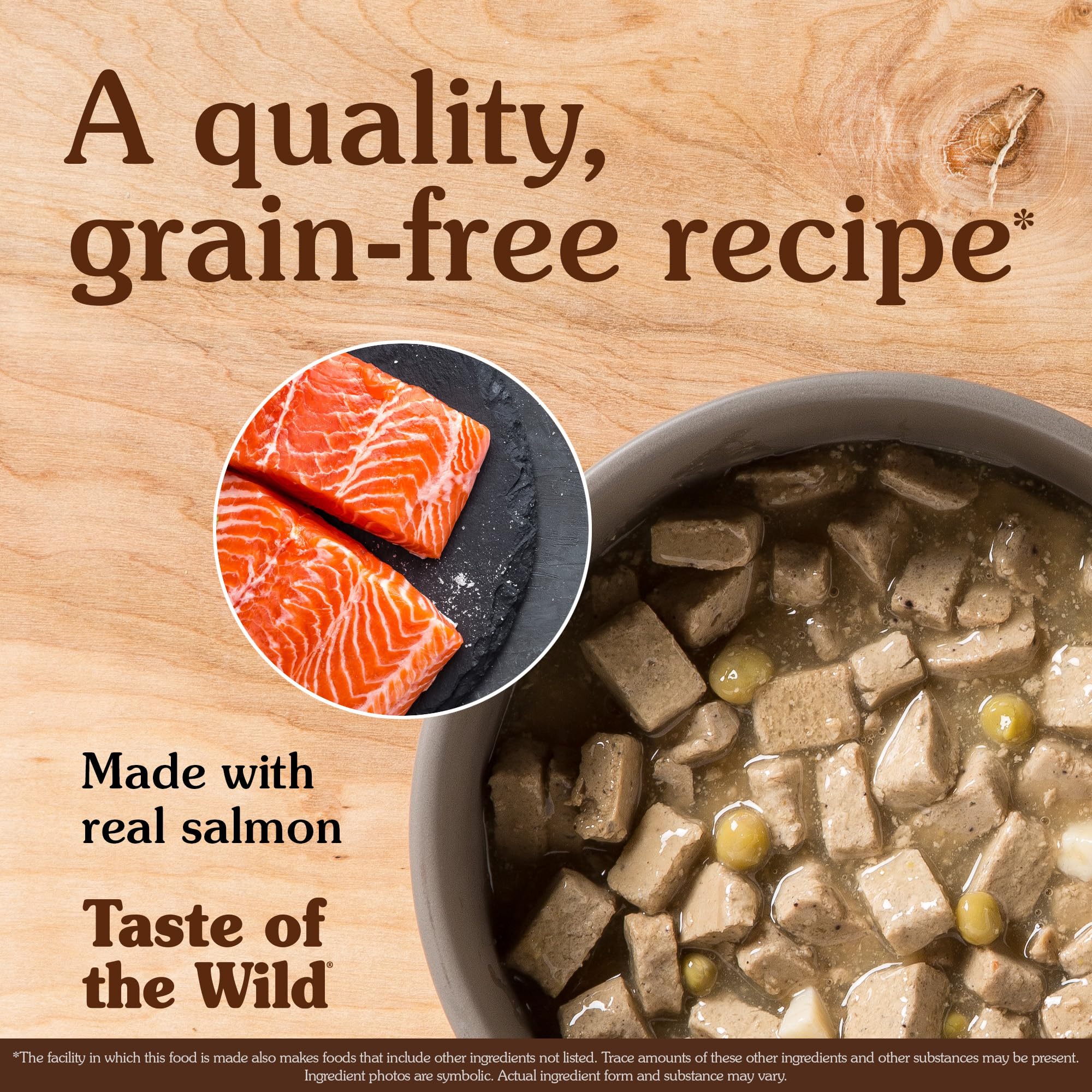 Taste of the Wild Pacific Stream Salmon in Gravy serving bowl entices mealtime with glossy gravy texture