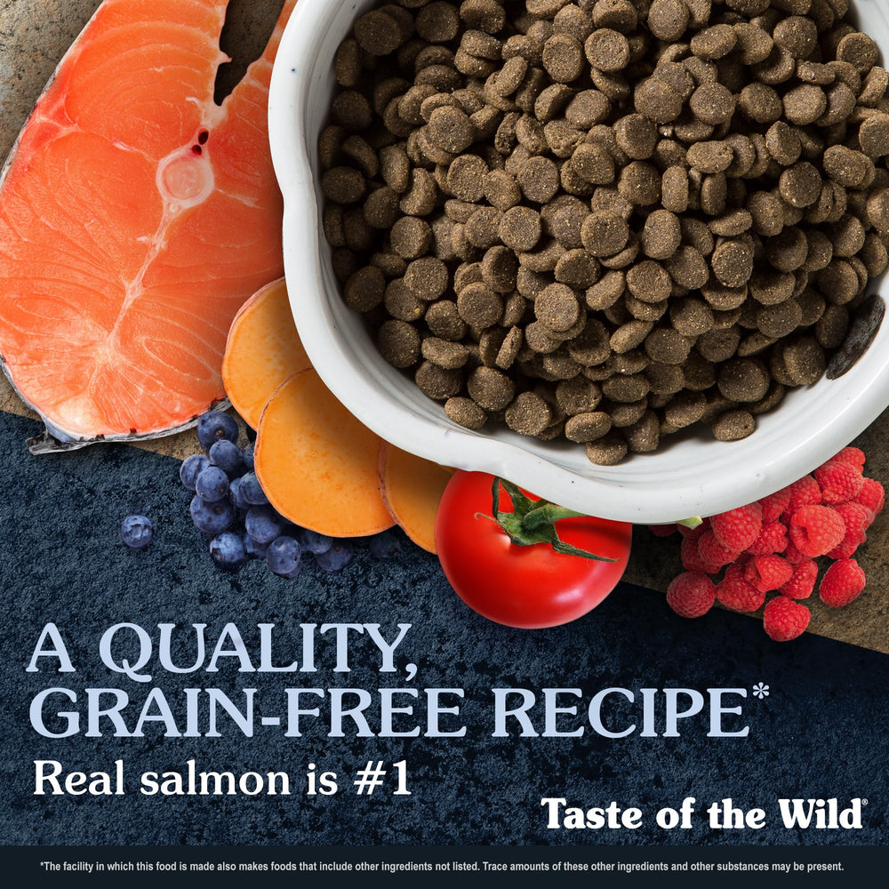Taste of the Wild Pacific Stream serving bowl with kibble for active dogs