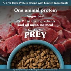 Taste of the Wild PREY limited-ingredient diet packaging shows four-key ingredients