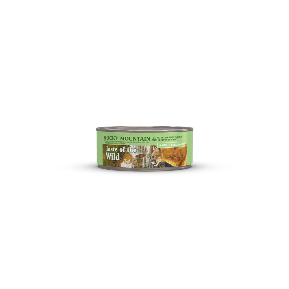 Taste of the Wild Rocky Mountain salmon-venison gravy can closeup highlights rich flavor for cats.