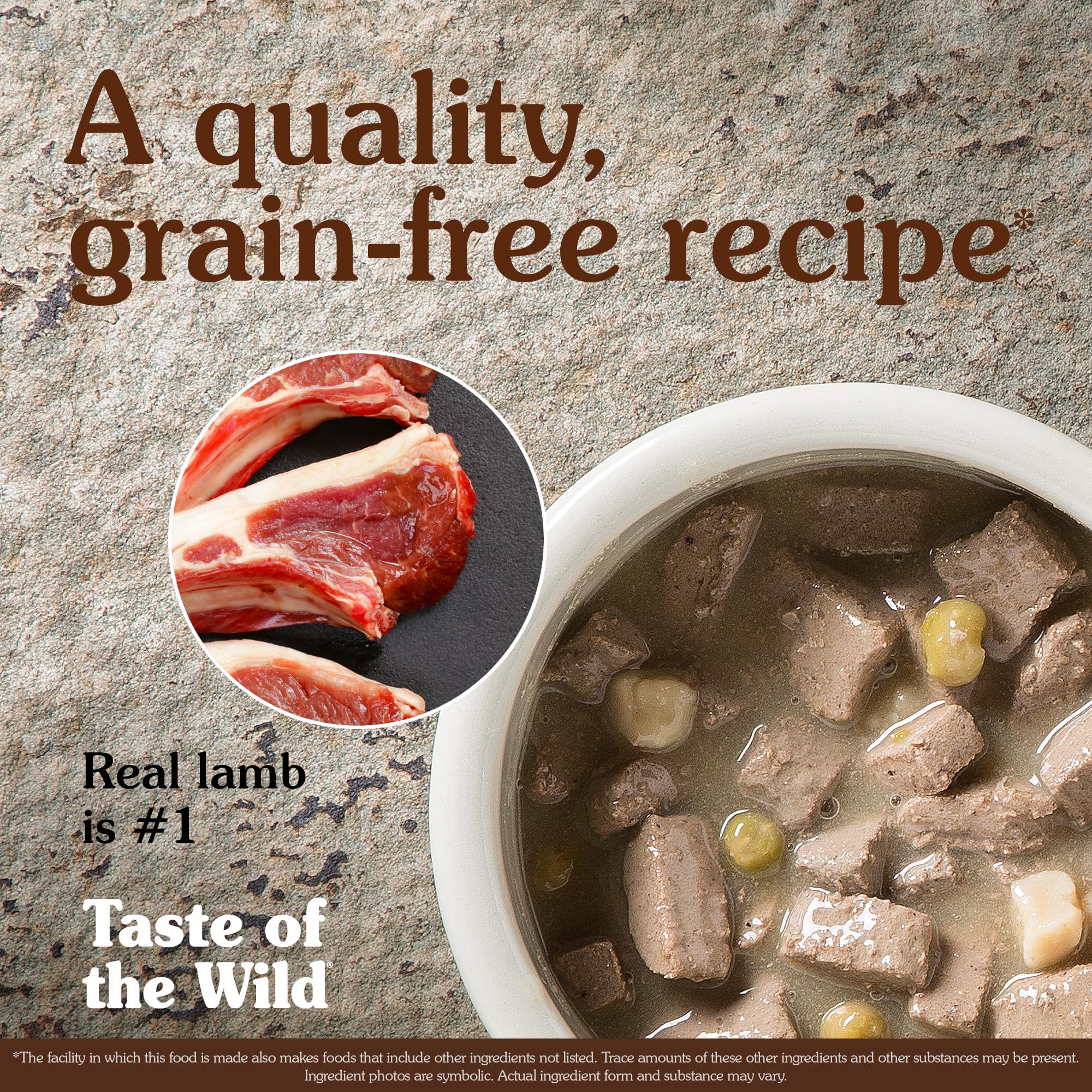 Taste of the Wild Sierra Mountain Lamb in Gravy serving bowl, convenient daily nutrition.