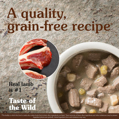 Taste of the Wild Sierra Mountain Lamb in Gravy serving bowl, convenient daily nutrition.