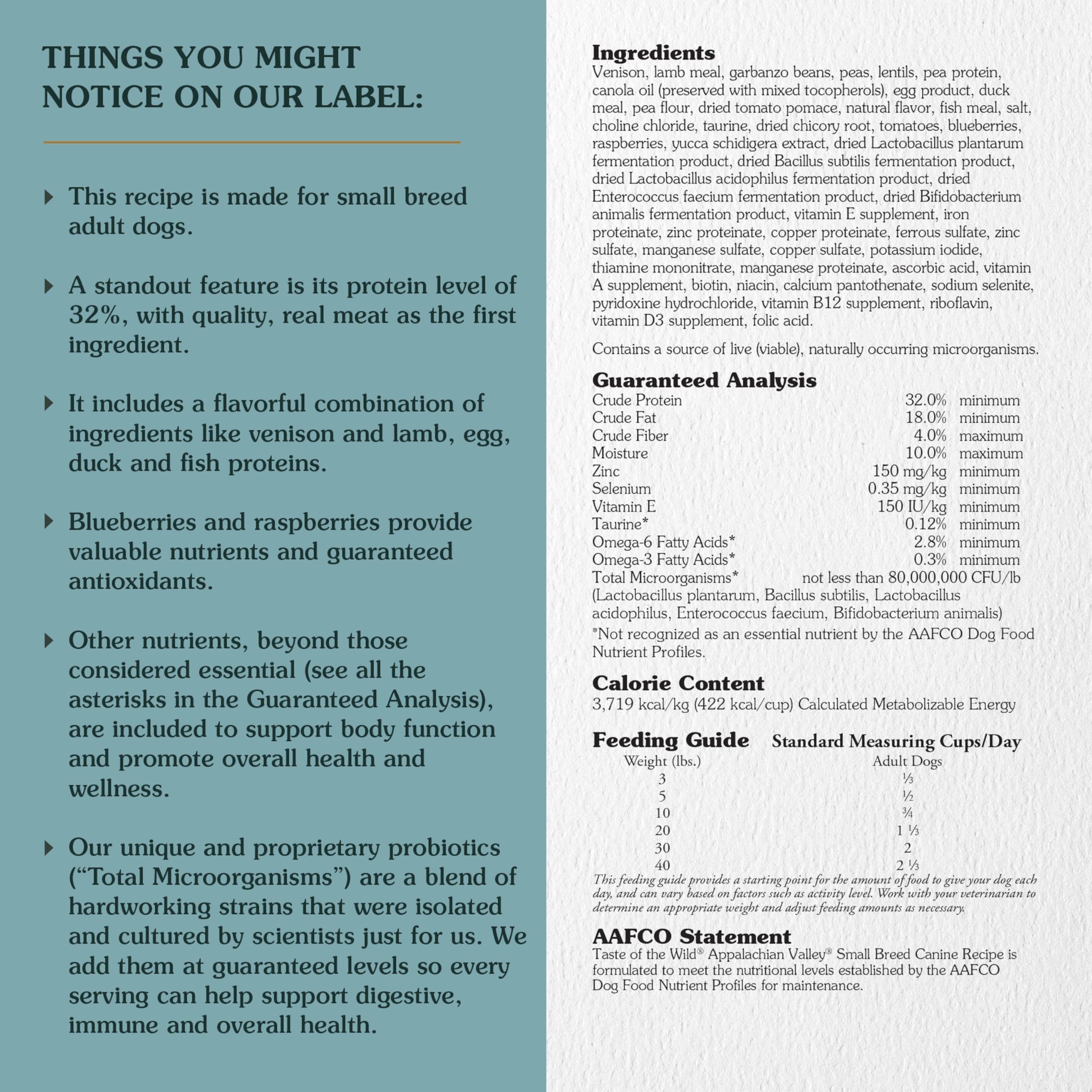 Taste of the Wild venison-first ingredient label communicates real meat flavor.