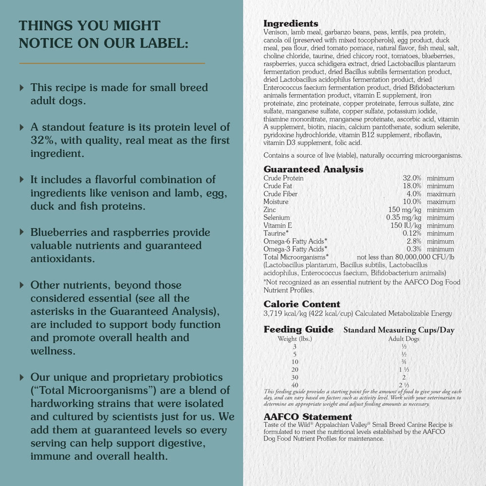 Taste of the Wild venison-first ingredient label communicates real meat flavor.