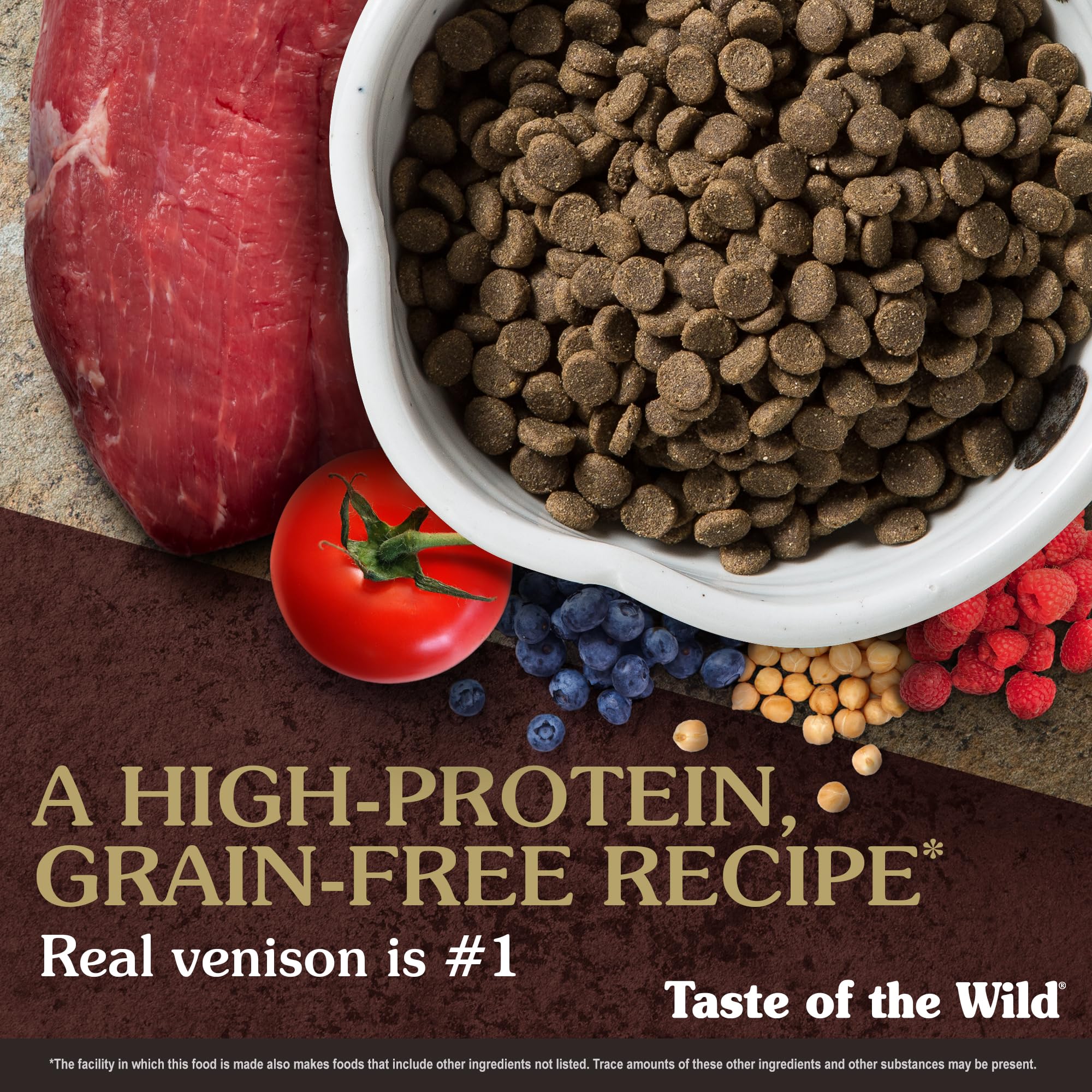 Taste of the Wild Venison meat-protein closeup highlights lean protein and wholesome ingredients