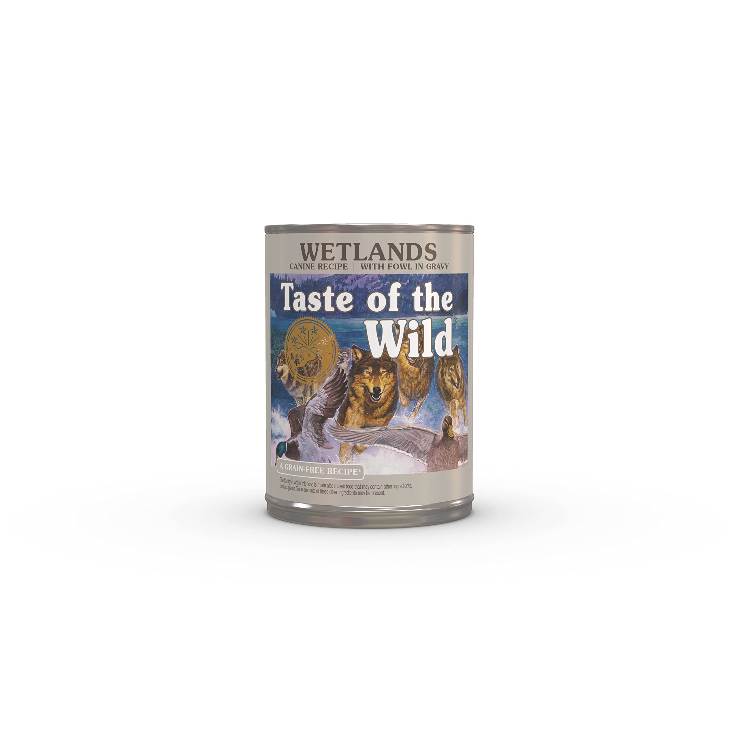 Taste of the Wild Wetlands can-dog-food with duck as the first ingredient for a protein-rich meal
