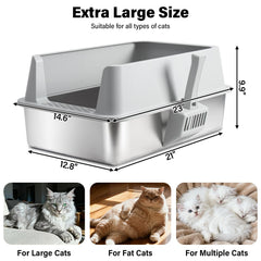 TATAANTY high-sided stainless steel litter box contains mess and supports busy multi-cat homes.