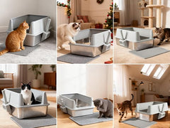 TATAANTY high-sided stainless steel litter box for reduced scatter.