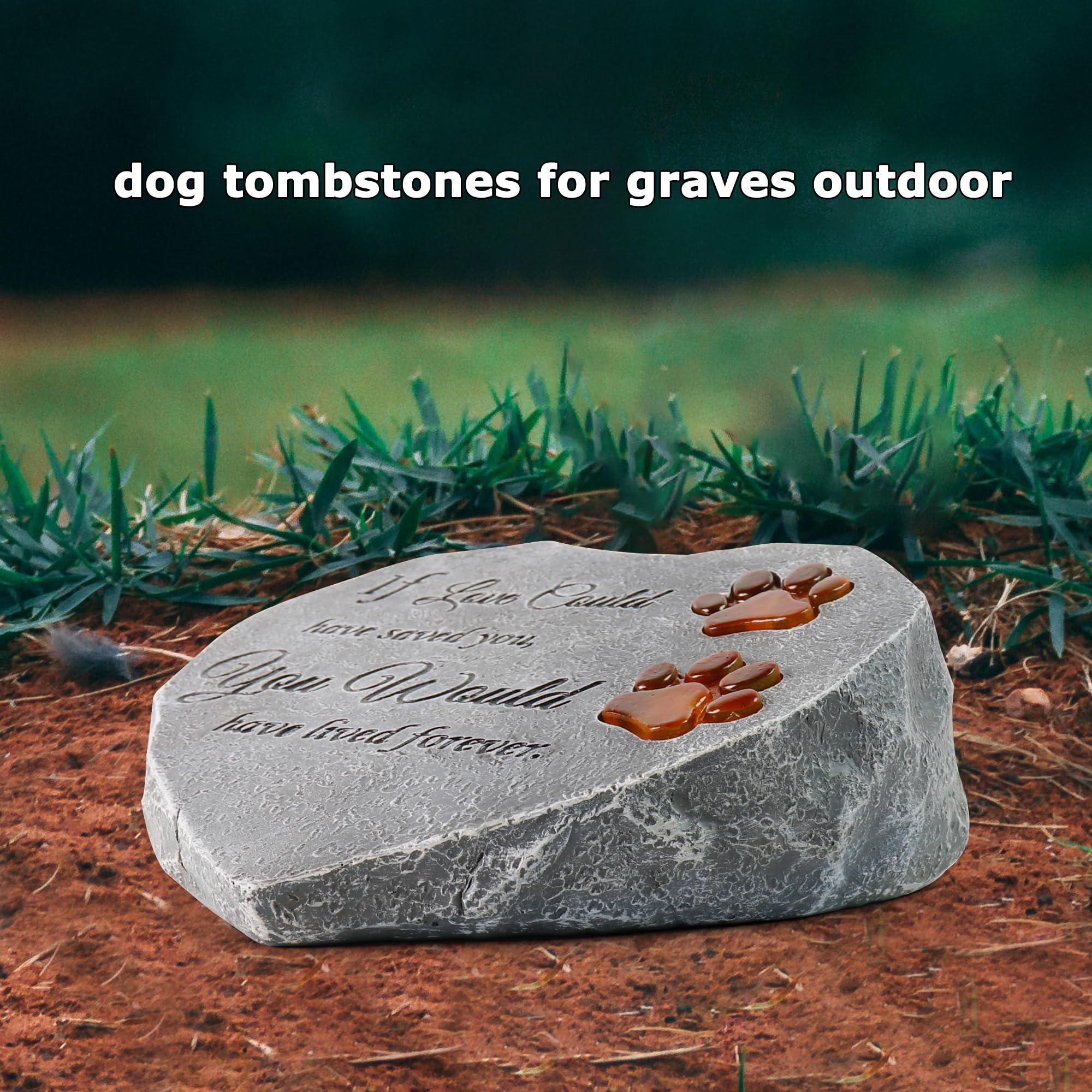 TB TIBAG solar-powered dog headstone lights softly after sunset.