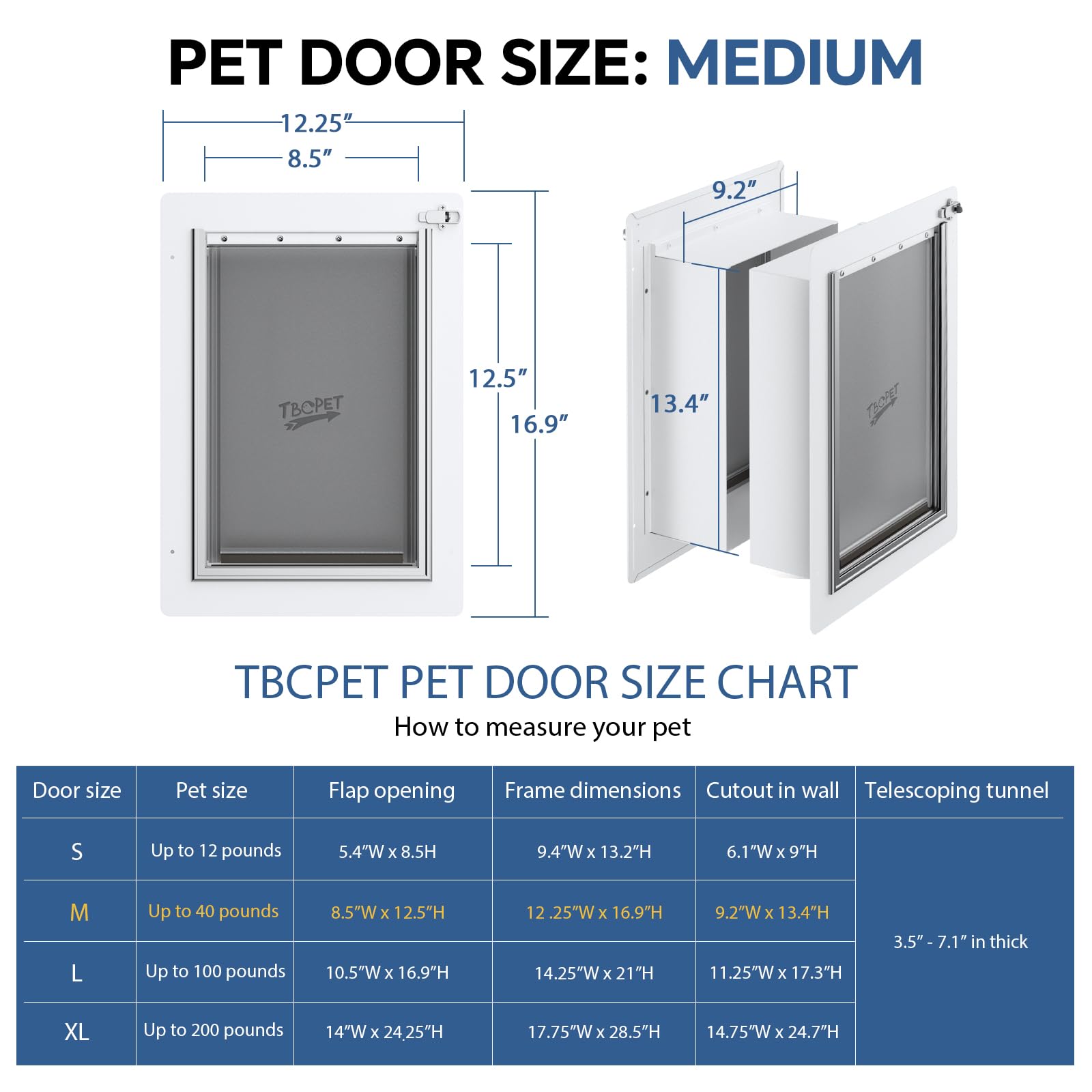 TBC PET Dog Door telescoping tunnel displayed for wall thickness adjustment