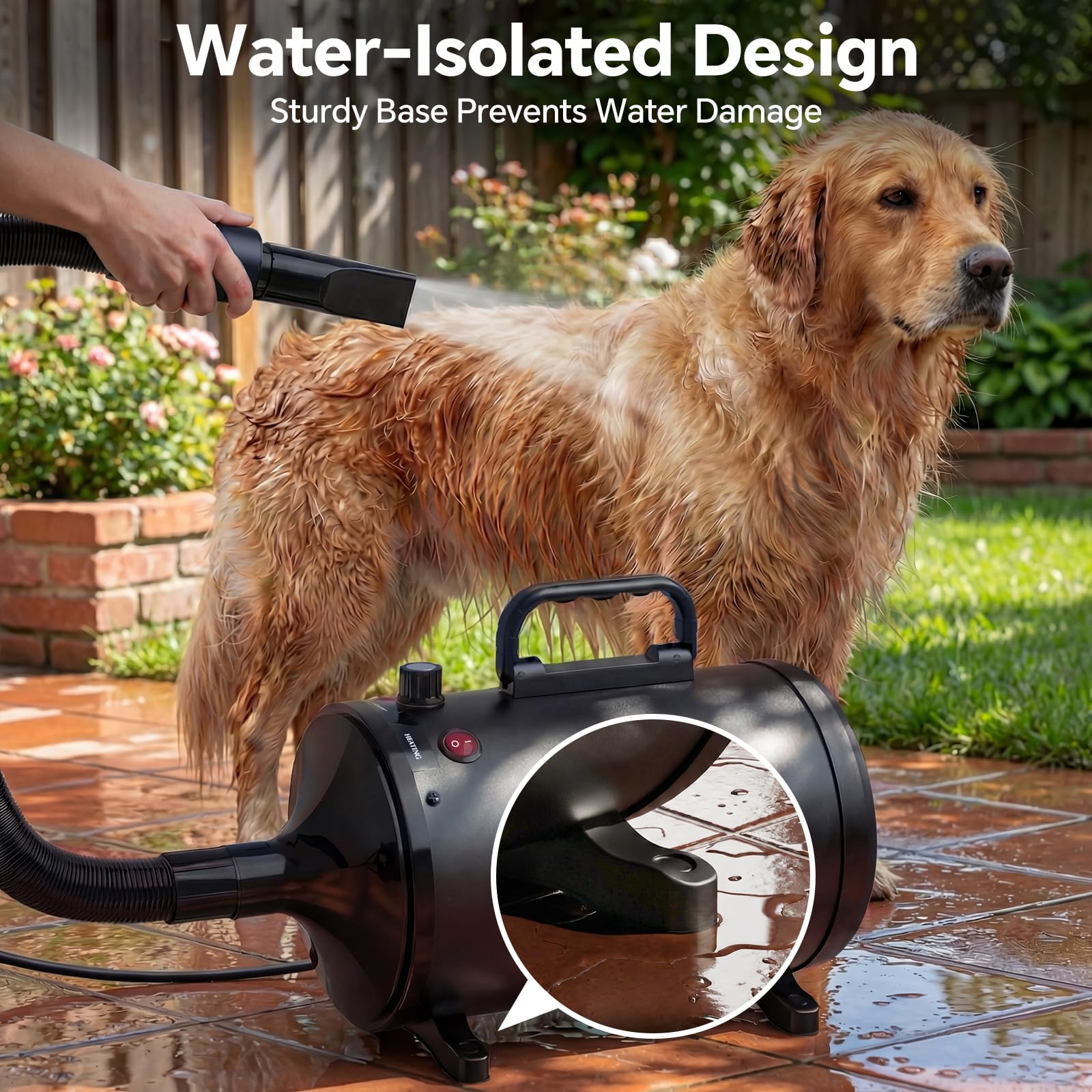 TBC PET dog dryer stable base keeps the unit steady.