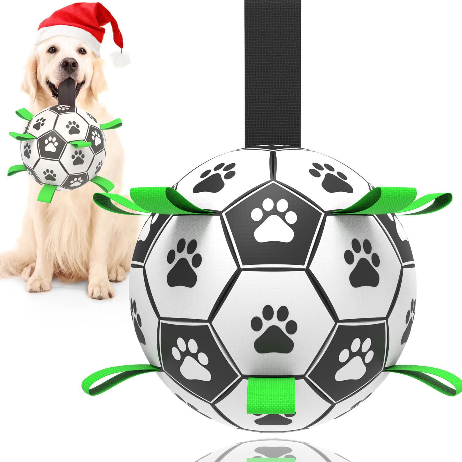 TBC PET dog soccer ball with straps, ideal for tug of war and active play.