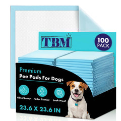 TBM Puppy Pads in 100-count packaging for home training.