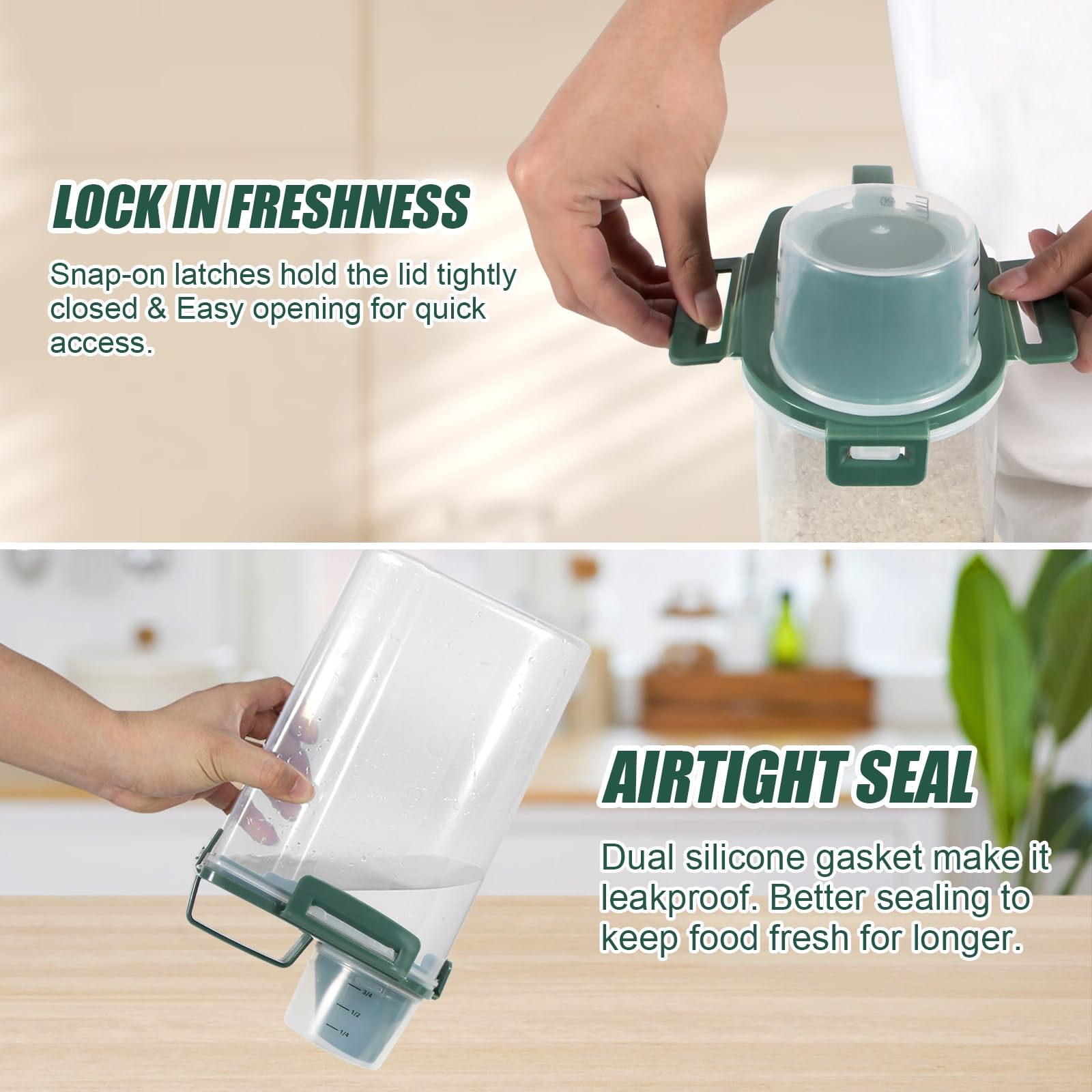 TBMAXS pine green built-in 180ml measuring cup for precise portions.