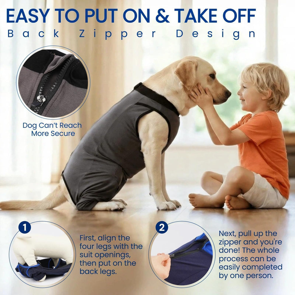 T'CHAQUE back zipper enables fast one-person dressing.