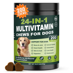 Tciika 24-in-1 dog multivitamins bottle pour demonstrates easy daily dosing.