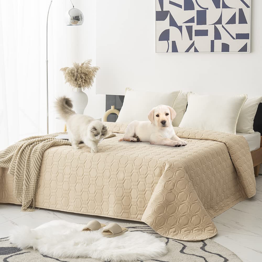 Tcksstex waterproof dog bed cover in beige with TPU backing for drip-proof protection.