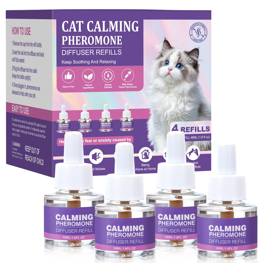 Tcllka cat calming diffuser refill 4-pack provides up to 4 months of soothing.