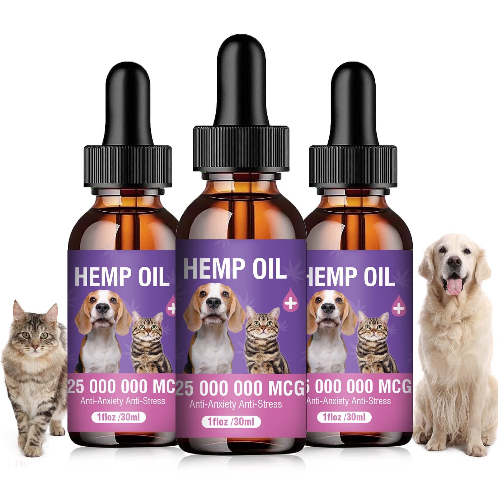 Tcllka Hemp Oil three-pack bottles for dogs and cats supporting calmness and comfort.