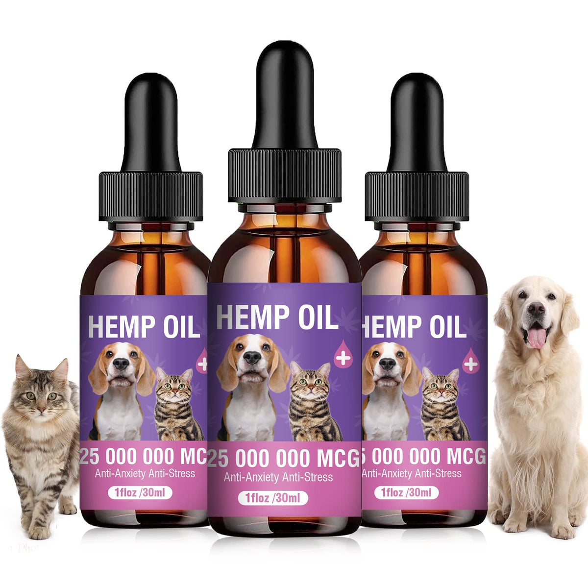 Tcllka Hemp Oil three-pack bottles for dogs and cats supporting calmness and comfort.