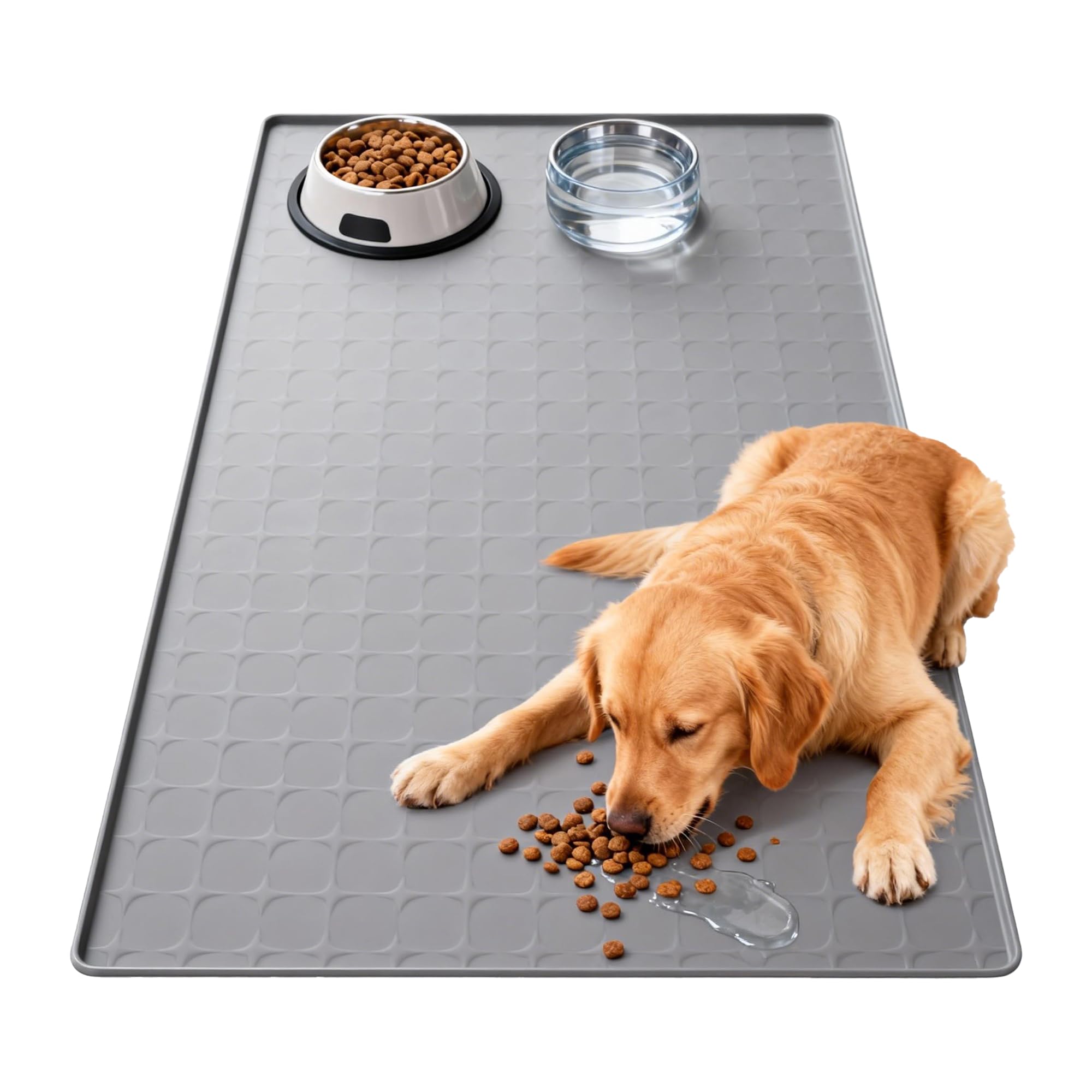 TCULOSD extra-large silicone pet food mat with raised edge to catch spills and simplify cleanup.