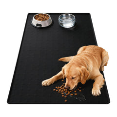 TCULOSD extra-large silicone pet mat with two bowls keeps large dogs' meals tidy.