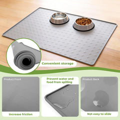 TCULOSD raised-edge mat prevents spills during large-dog meals.