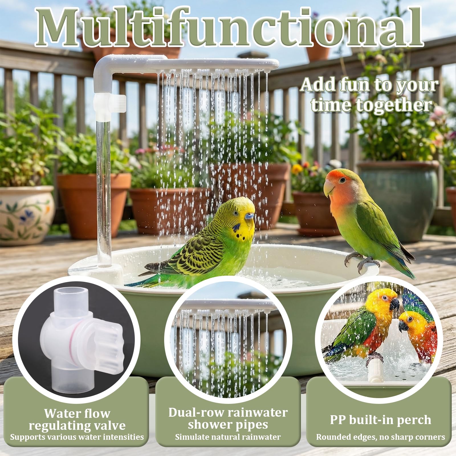 Tcwhniev bird bath dual rows of outlets for consistent water flow
