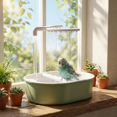 Tcwhniev electric bird bath front view highlighting large capacity for multiple small birds