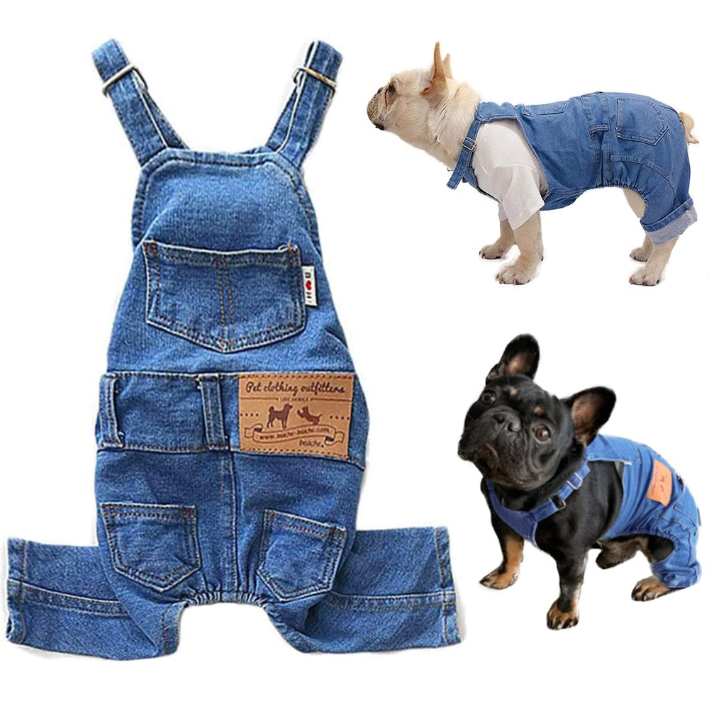 Tealots dog denim overalls front view for stylish daily wear