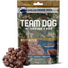 Team Dog freeze-dried beef heart-lung-liver treats packaging for training.