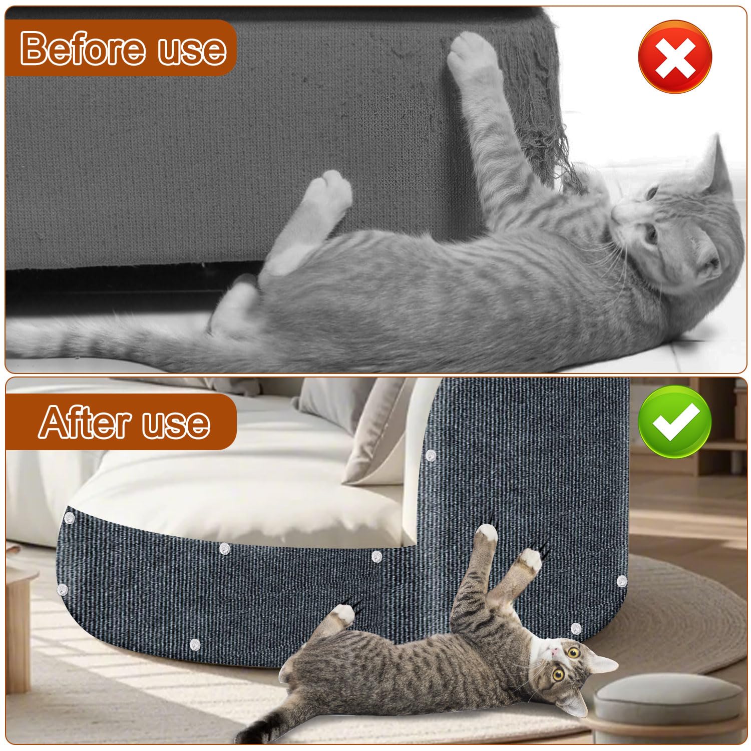 TEBANTY cat scratch mat attached to a sofa to shield upholstery