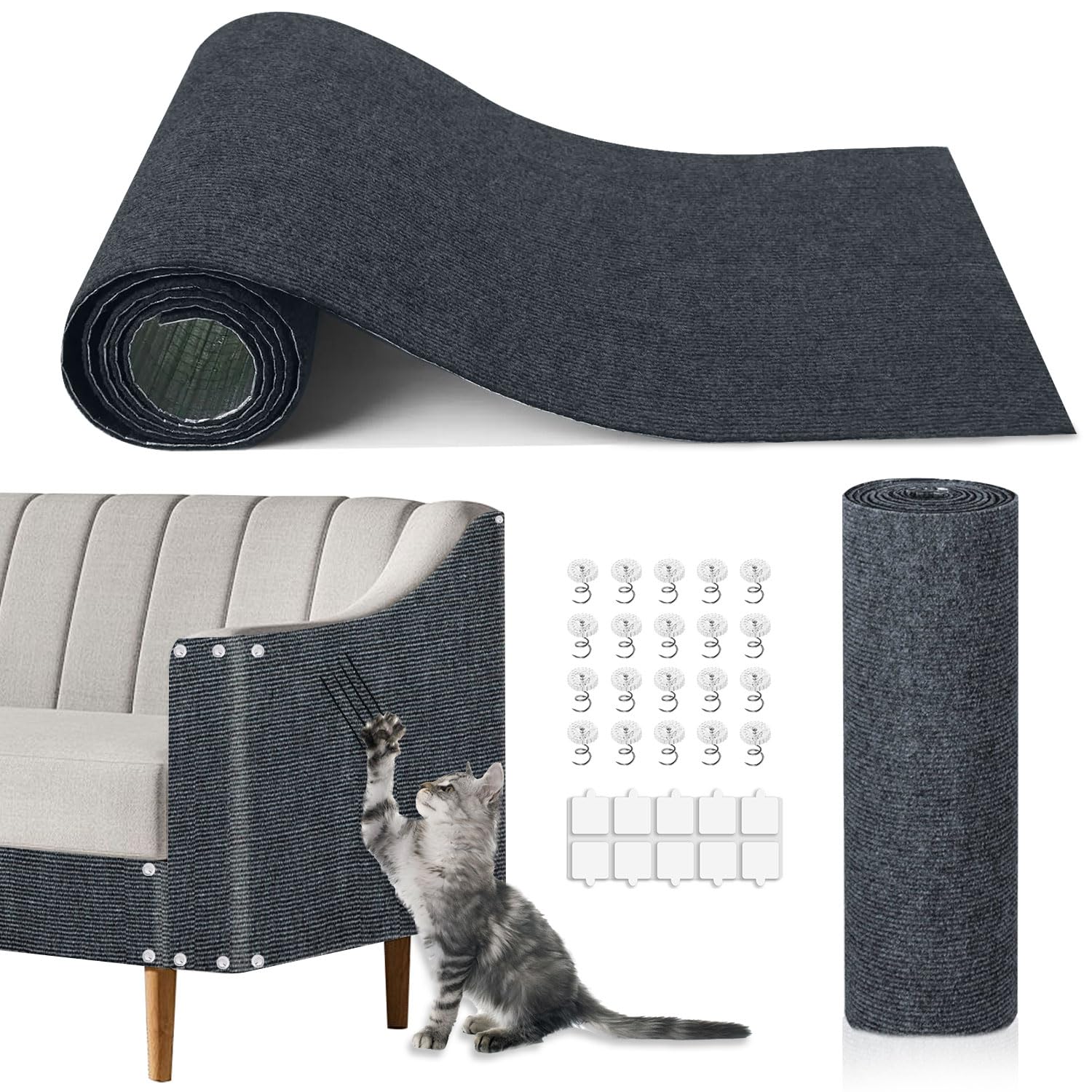 TEBANTY cat scratch mat unfolded across a couch for extensive protection