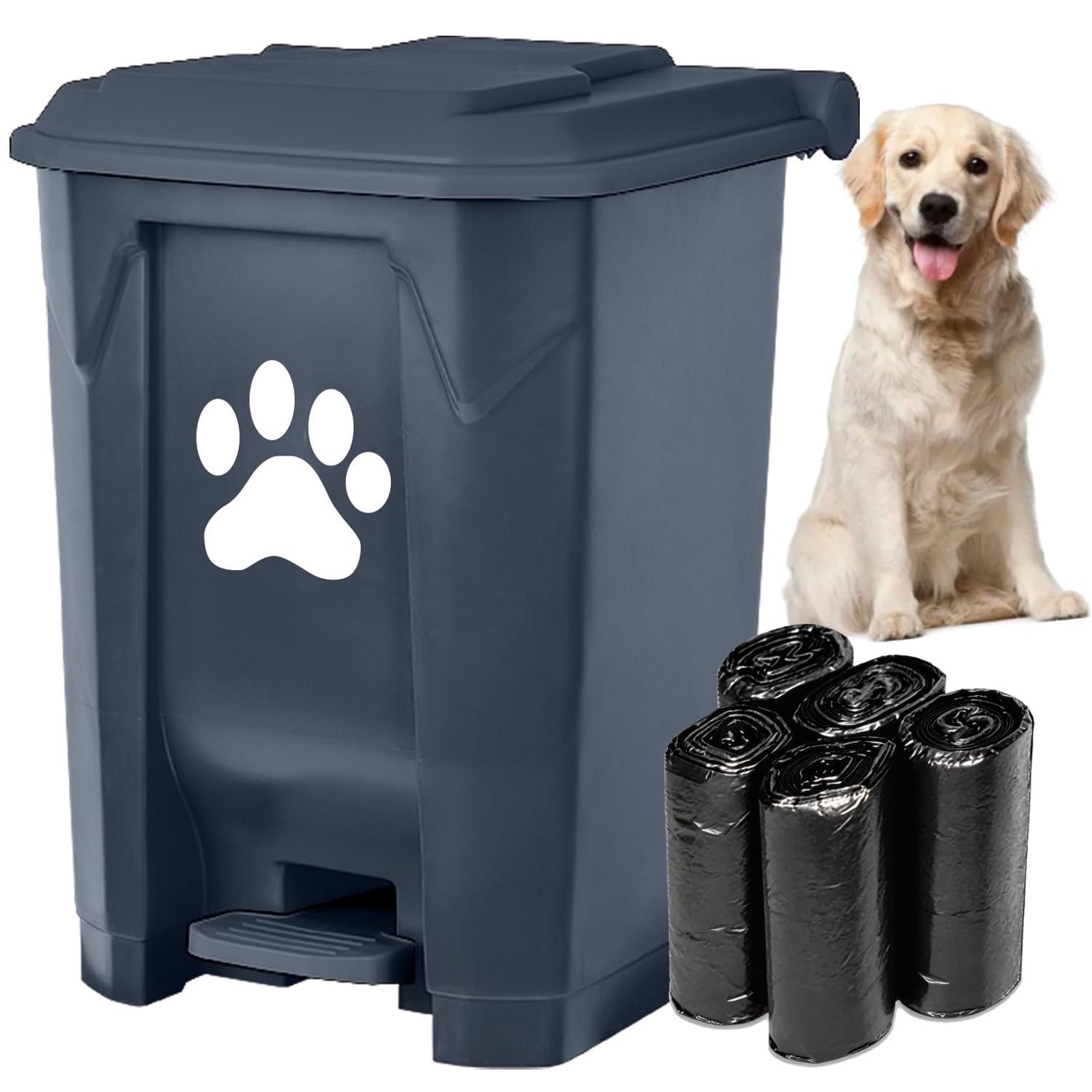 Tebiete dog poop trash can outdoor with lid helps keep yards clean and odor contained.