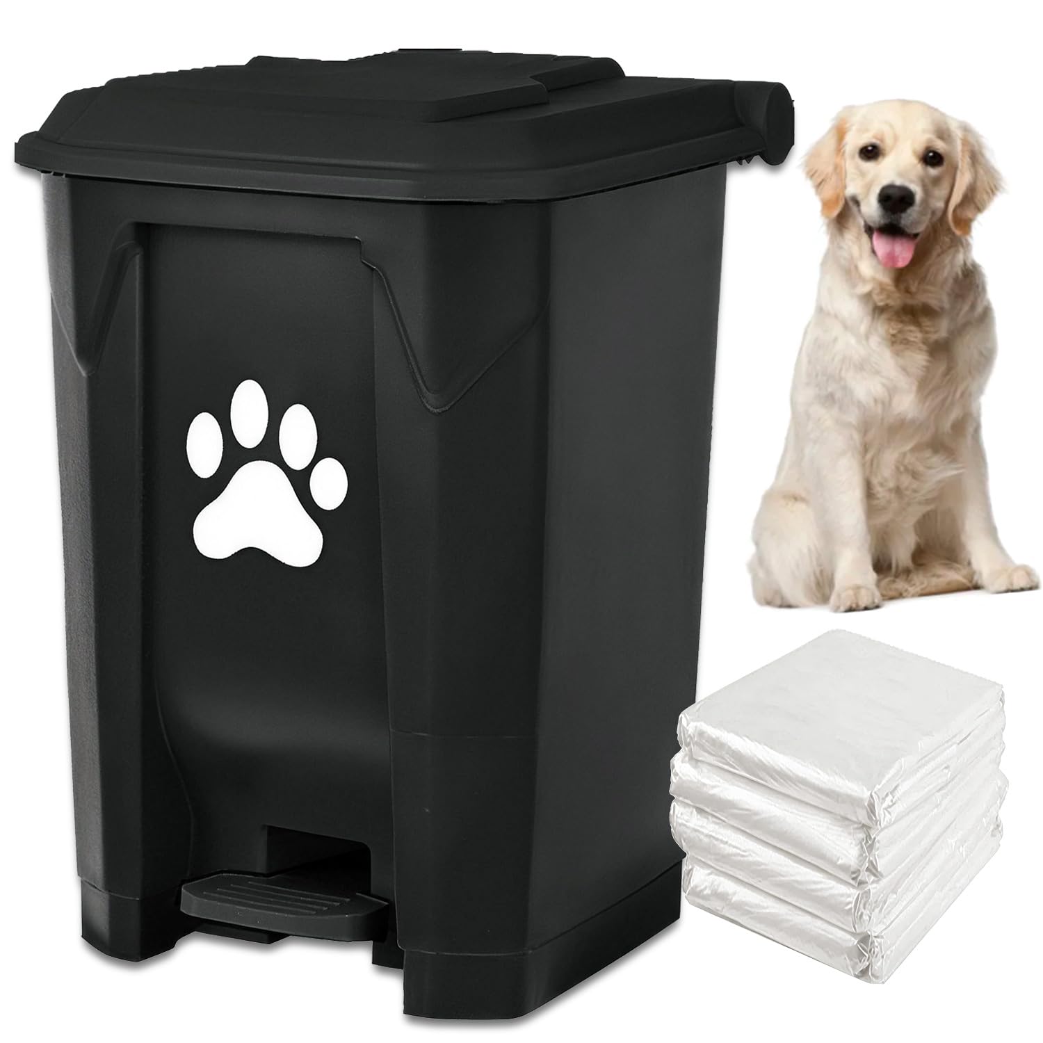 Tebiete dog poop trash can outdoors with pedal lid for hands free use
