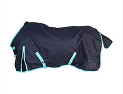 Tech Equestrian 1200D rainsheet close-up shows waterproof, breathable fabric for year-round turnout.