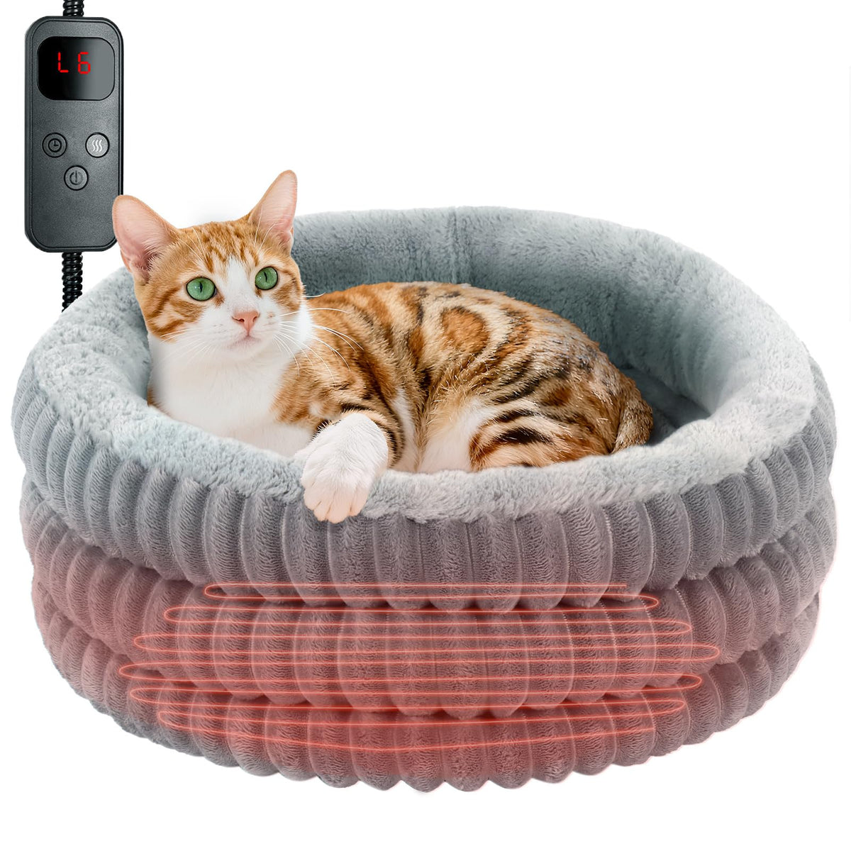 TECHTAIL heated cat bed round 20in view for cozy warmth and comfort