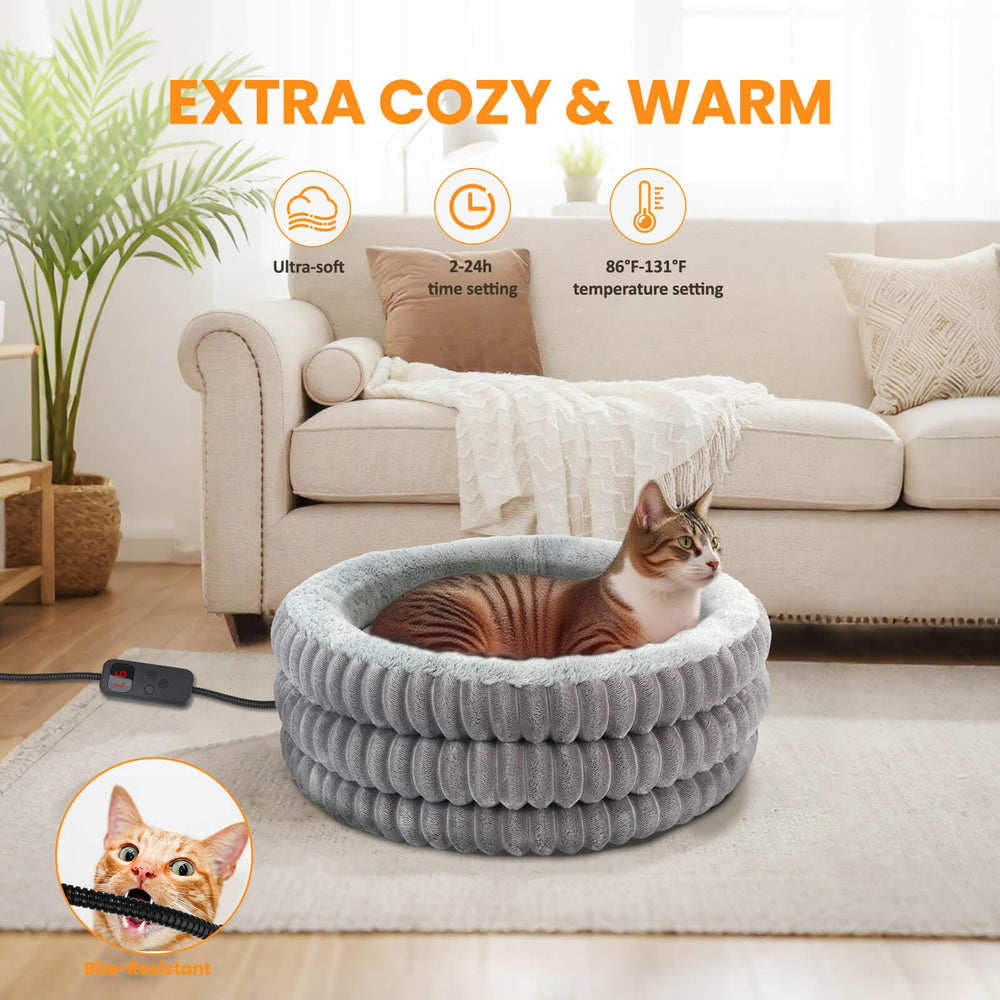 TECHTAIL heated cat bed top view showing plush edge for neck support