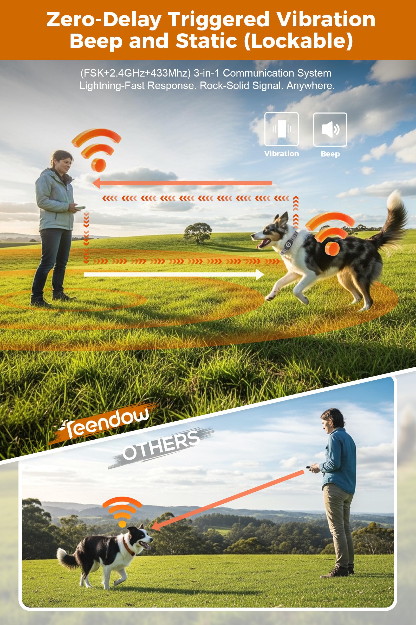 Teendow dog fence HD display shows status and modes for quick adjustments.