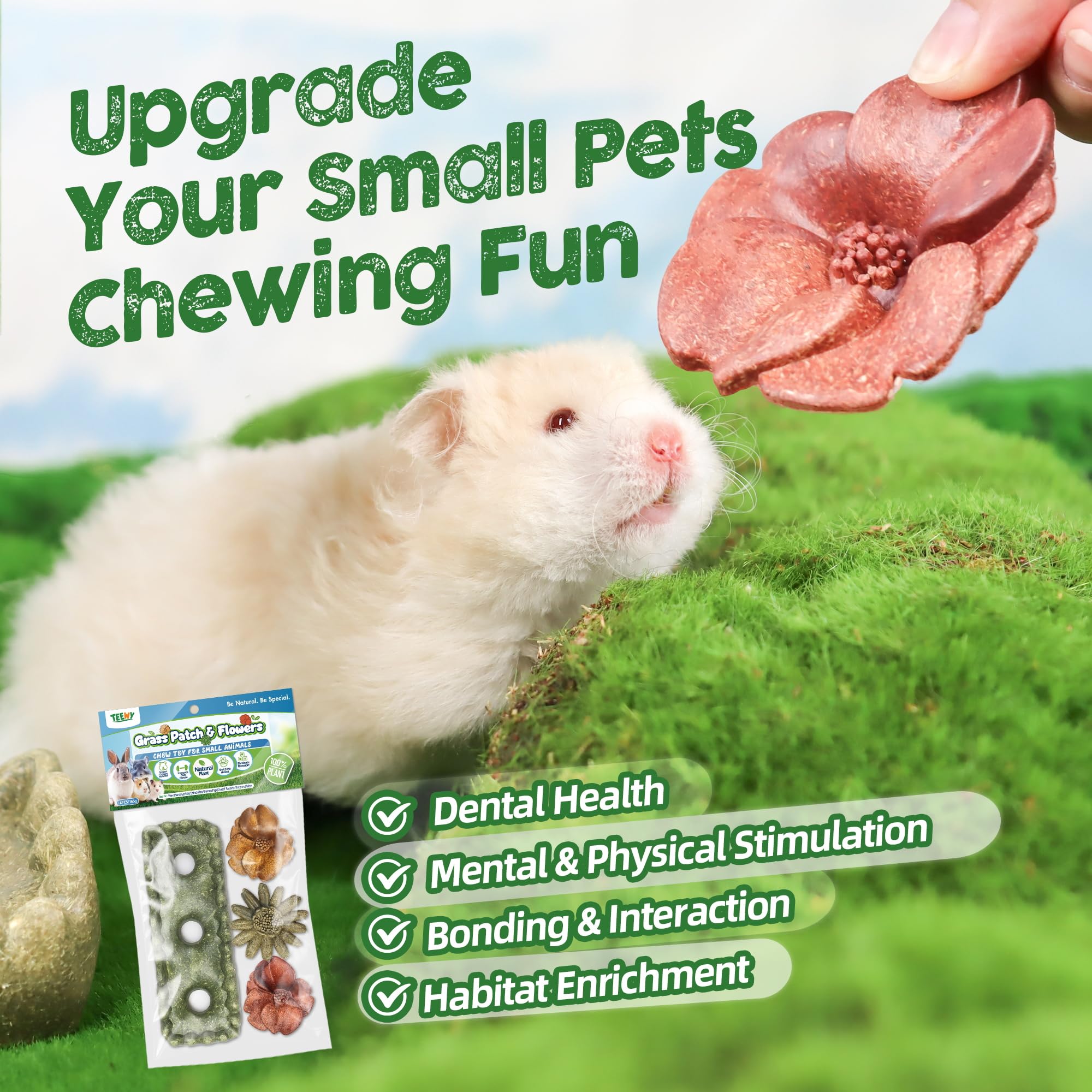 TEEWY guinea pig chew grass design encourages natural chewing and exploration.