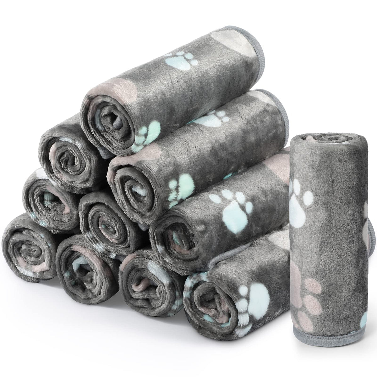 Tegeme paw-print fleece blanket in a 12-pack for small pets