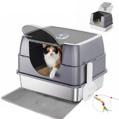 Tehoao enclosed litter box with flip-top lid enabling easy cleaning and privacy