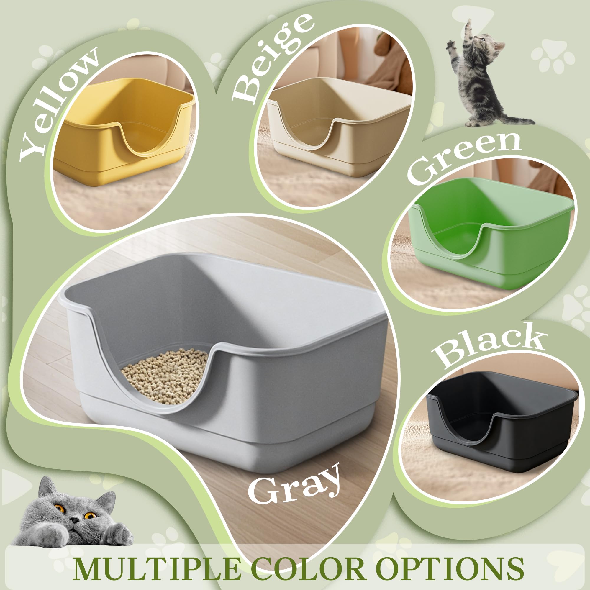 Tehoao kitten litter box bottom view aids spill control
