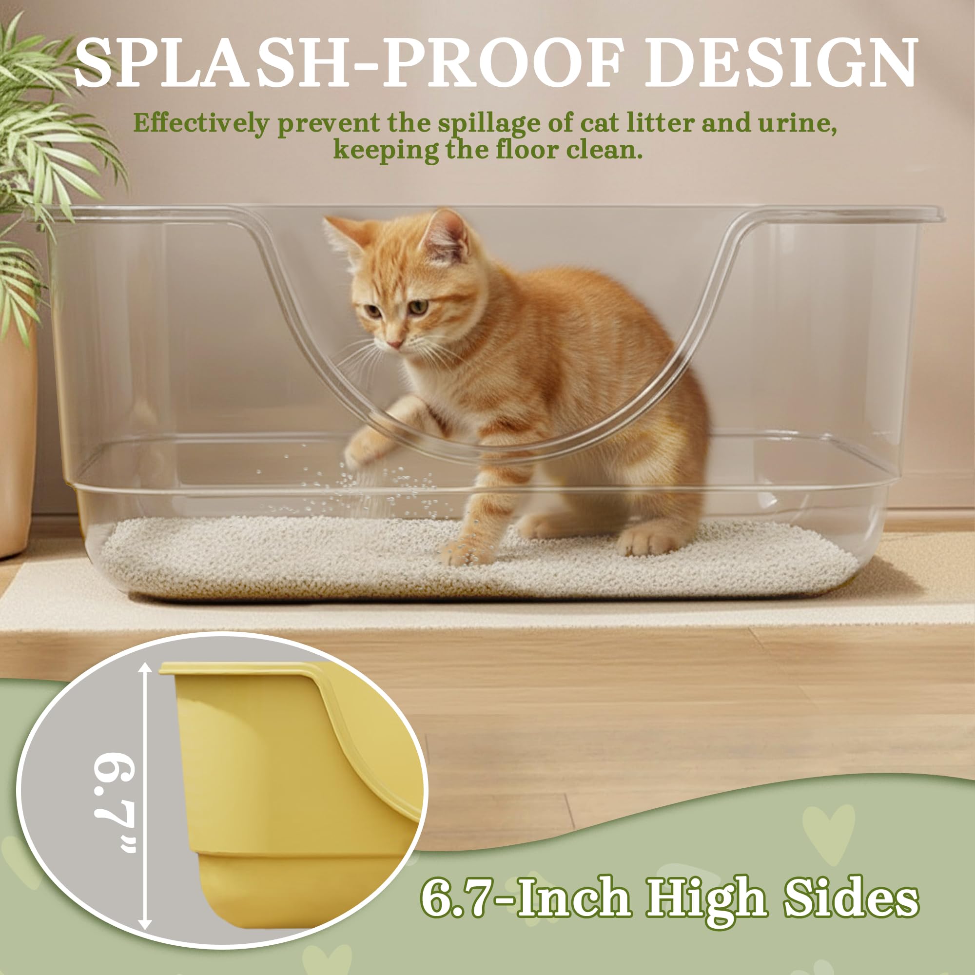 Tehoao plastic litter box front angle shows durable easy-clean design