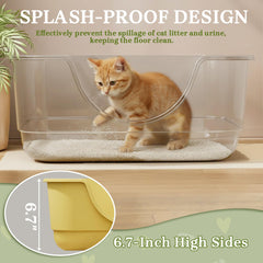Tehoao plastic litter box front angle shows durable easy-clean design
