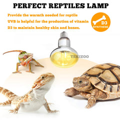 Close-up of TEKIZOO UVB bulb emitting UV light for reptiles